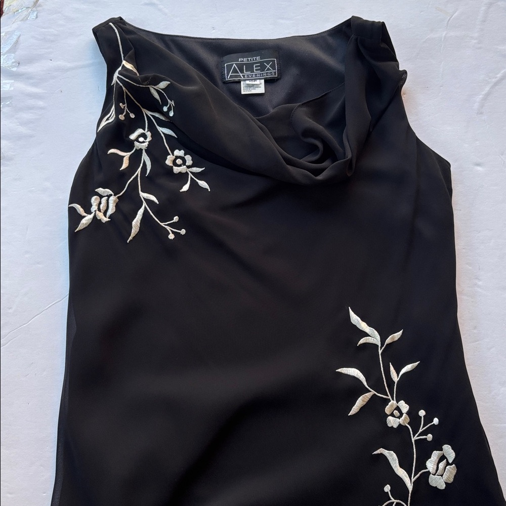 Vintage y2k Maxi Dress Long Dress Black Sue Wong Fringe Cowneck Embroidered - Picture 5 of 17